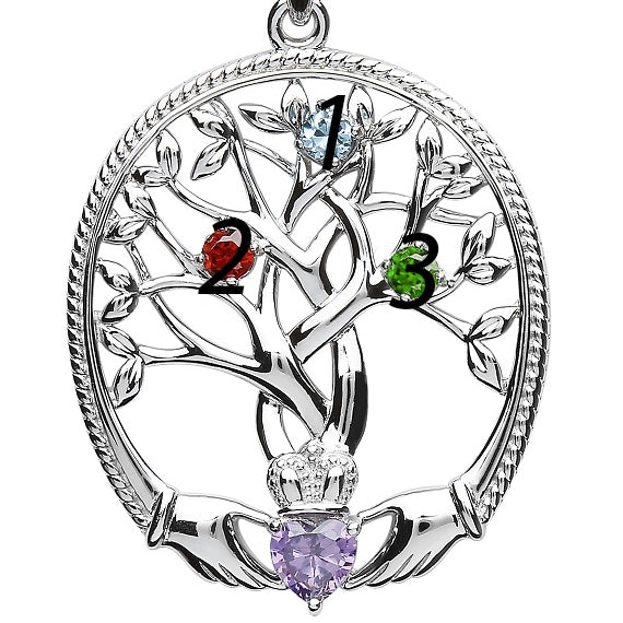 Sterling Silver Mother's Family Tree of Life Pendant Month