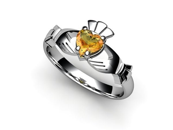 Platinum Citrine Claddagh Ring. Excellent Quality.– CladdaghRING.com