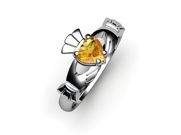 Platinum Citrine Claddagh Ring. Excellent Quality.– CladdaghRING.com