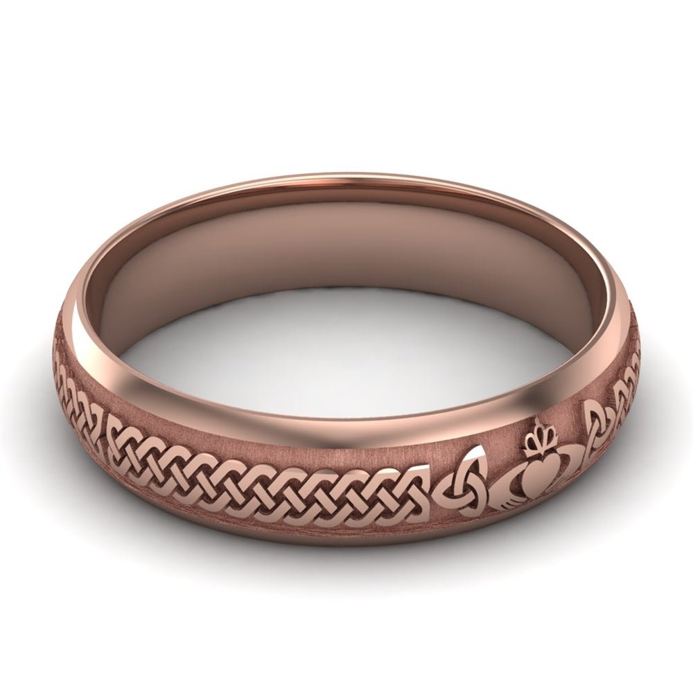 Claddagh Wedding Ring 14K Rose Gold, Comfort Fit, 5mm wide. Best