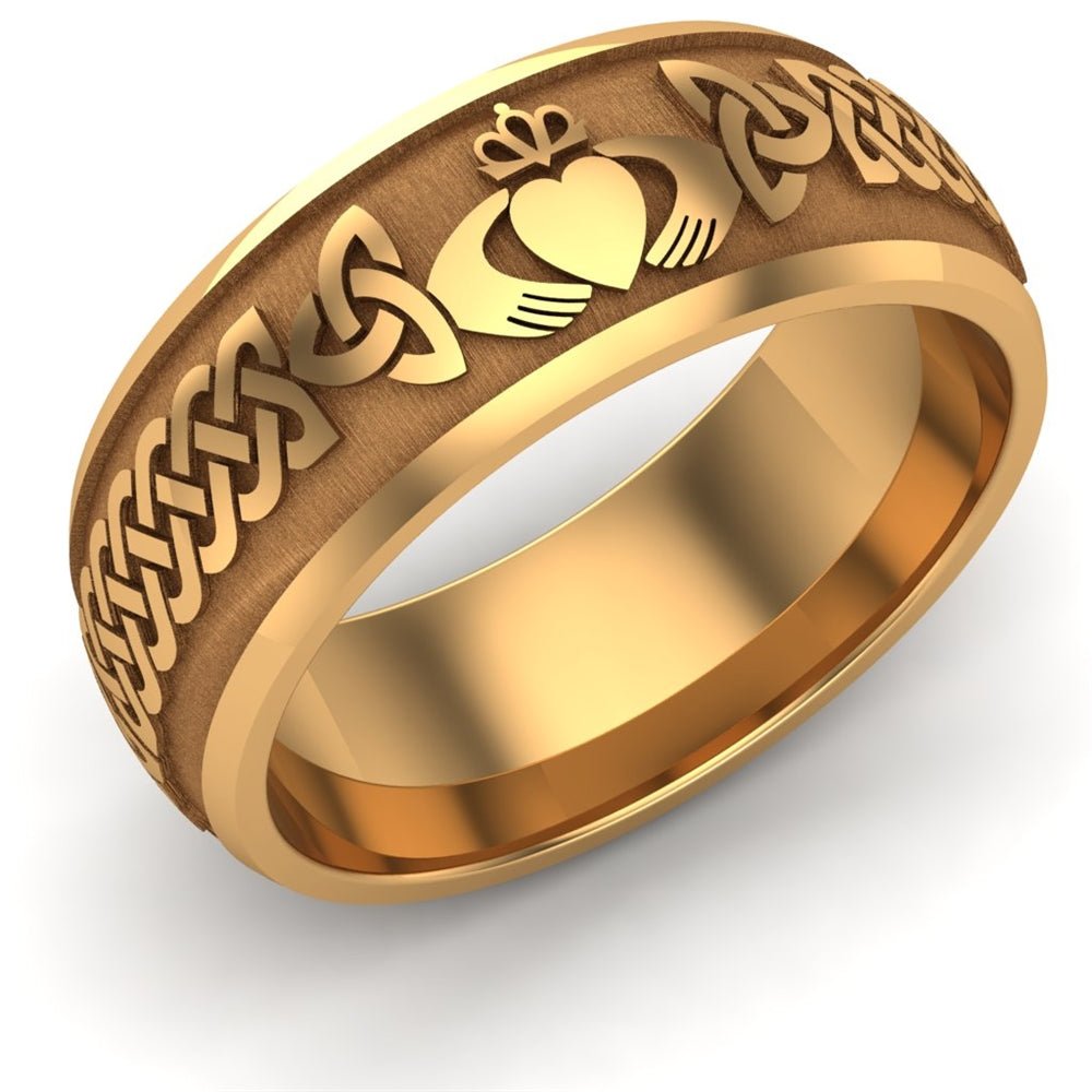 14K yellow gold Claddagh wedding band, ready for an Irish engraving inside