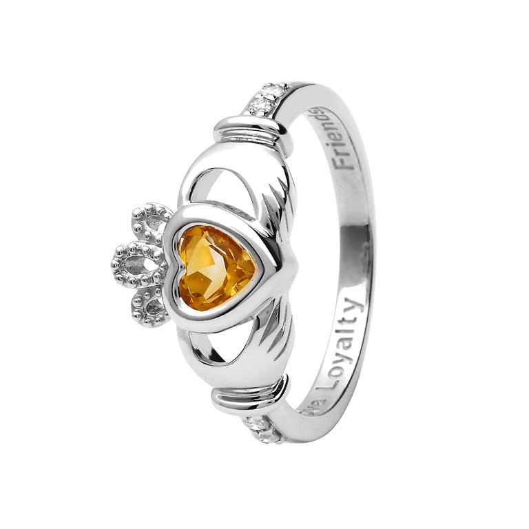 Women's 10k Yellow Gold Personalized Claddagh Ring – Custom CZ Birthstone Heart Ring, Size 12 - View #10