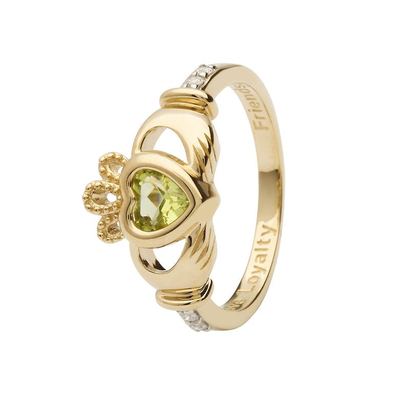 Gold Genuine Peridot Claddagh Ring SL-14L90– - Main Image