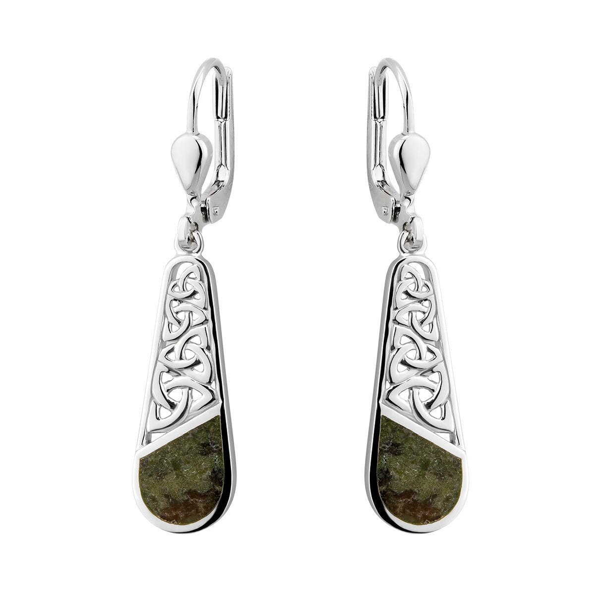 Sterling Silver Connemara Marble Trinity Knot Drop Earrings - S34036 ...