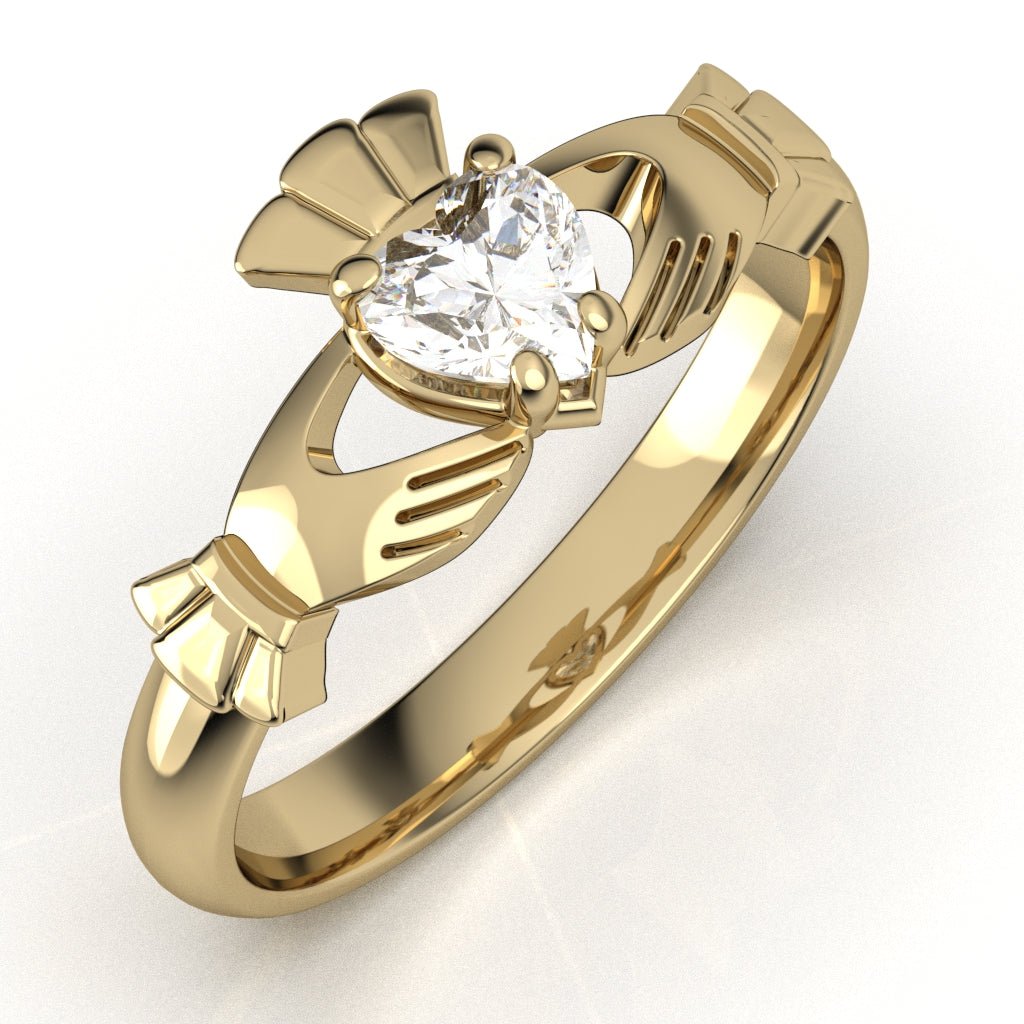 14K Yellow Gold Half Carat Lab-Created Diamond Claddagh Ring