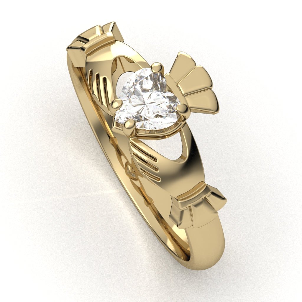 14K Yellow Gold Half Carat Lab Created Diamond Claddagh Ring CladdaghRING