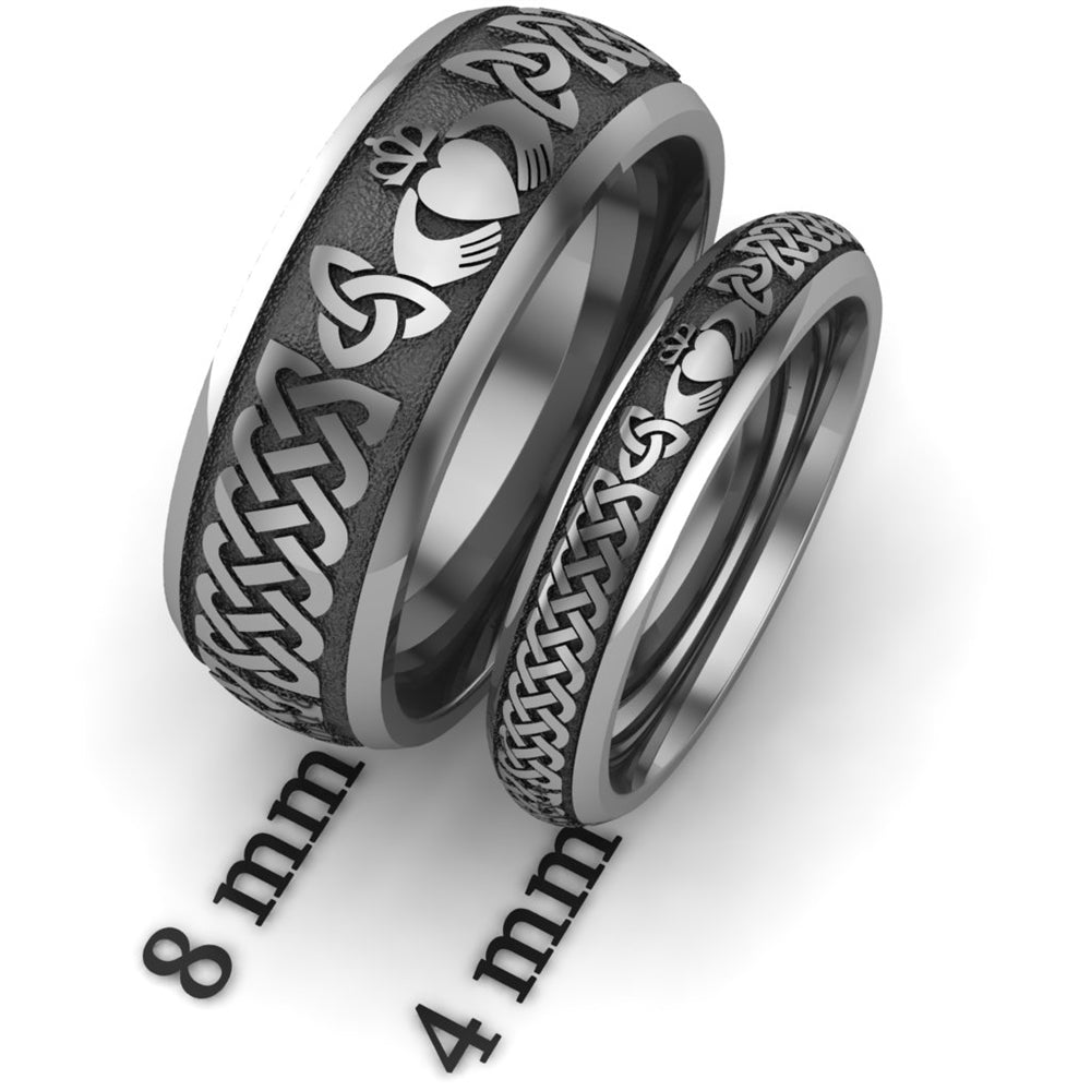 Matching titanium Claddagh wedding ring set for him and her