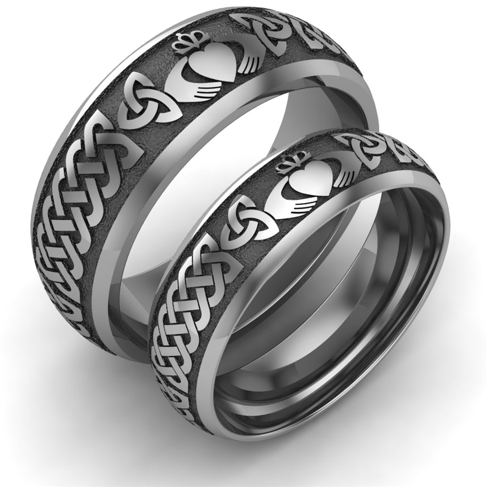 Titanium Claddagh Wedding Ring SET UCL1-TITAN8M6M. Ladies Ring